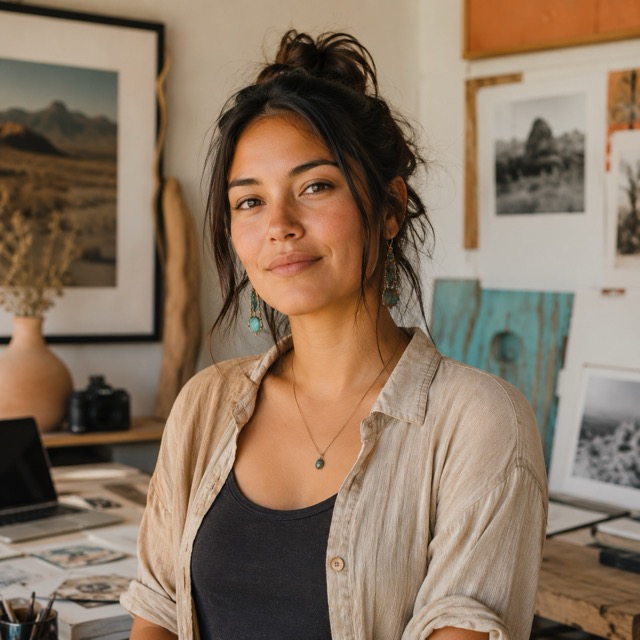 Artist workspace in warm studio light